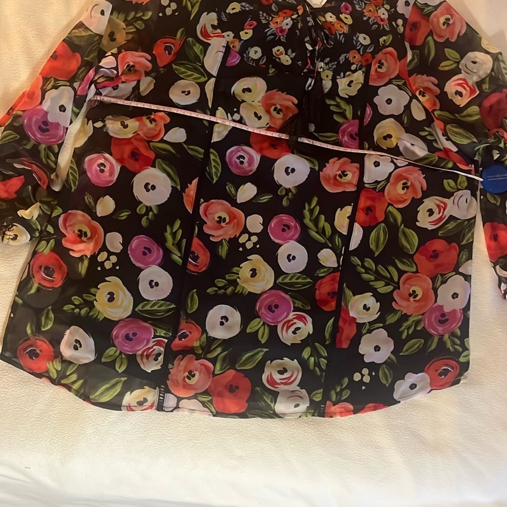 Red and Pink floral blouse with tie and attached camisole.